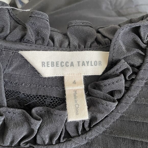 Rebecca Taylor SILK Black Goth Prairie Ruffle Wednesday Dress MSRP $495 Size 4 S - Picture 6 of 13